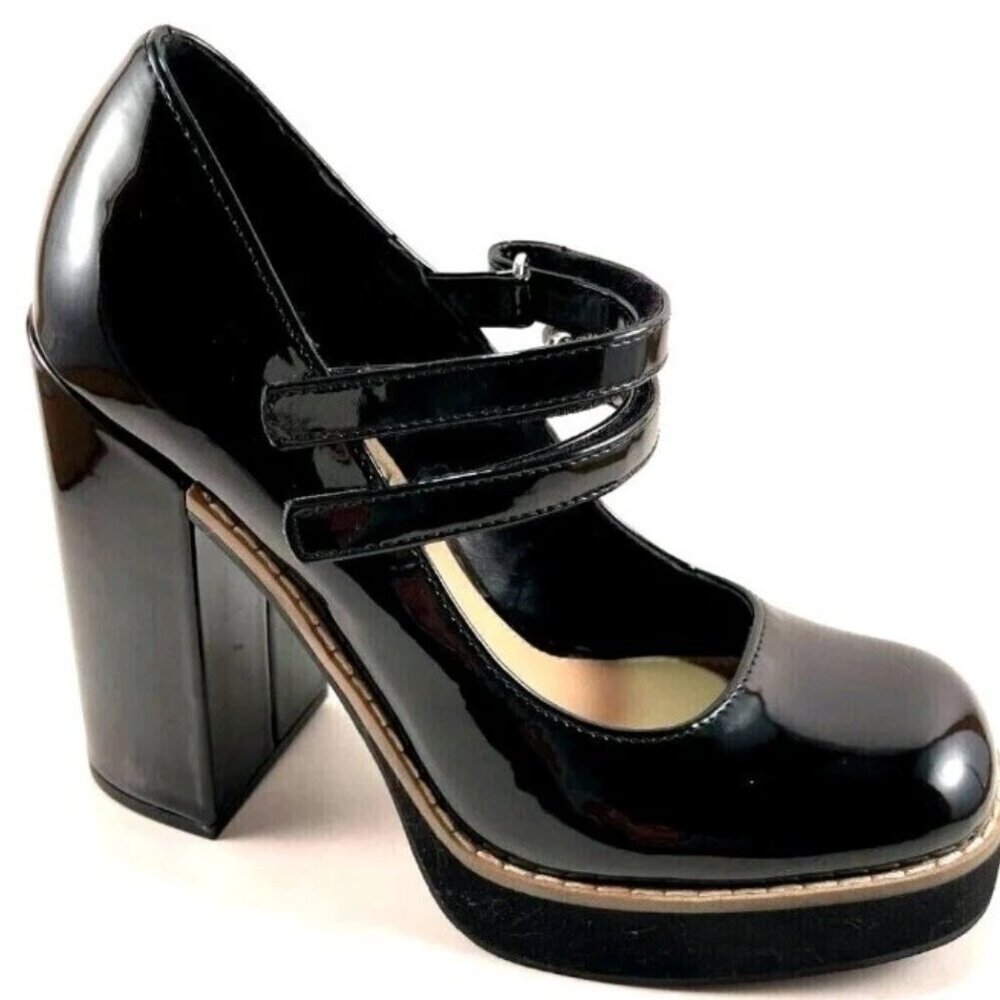 Steve Madden Twice Black Patent Chunky High Heel Platform Mary Jane Size 6.5